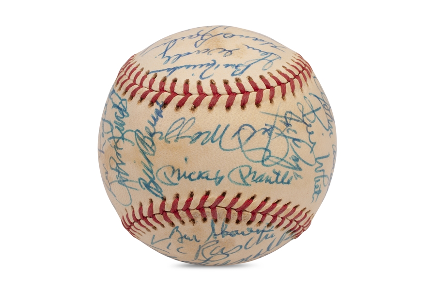 1973 New York Yankees Old Timers Day Multi-Signed OAL (Cronin) Baseball w/ Mantle, DiMaggio, Dickey, Rizzuto & Ford (37 Autos.) - PSA/DNA LOA