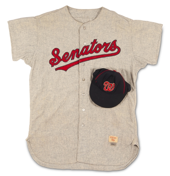 1963 Washington Senators Game Worn #14 Road Jersey and Cap Attributed to Gil Hodges (1st Season as Manager)