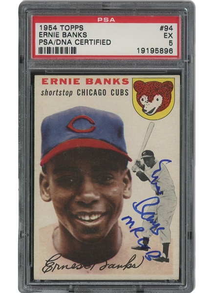1954 Topps #94 Ernie Banks Autographed Rookie - PSA EX 5, PSA/DNA Authentic