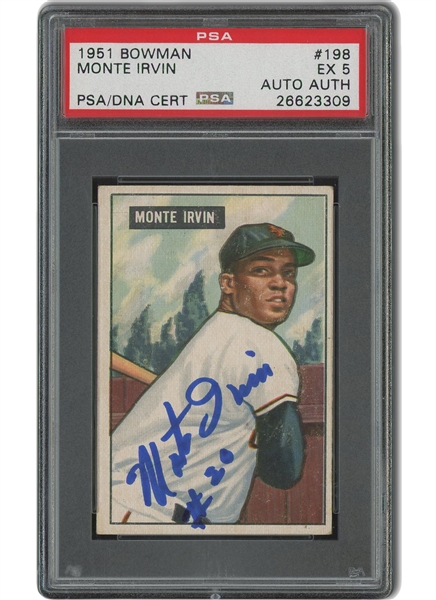 1951 Bowman #198 Monte Irvin Autographed Rookie - PSA EX 5, PSA/DNA Auth. - None Graded Higher!