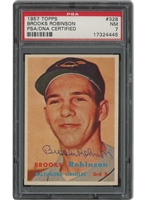 1957 Topps #328 Brooks Robinson Autographed Rookie - PSA NM 7, PSA/DNA Auth.