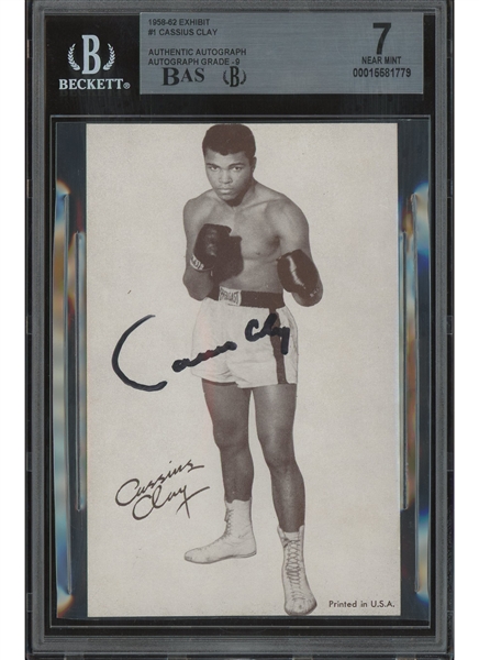 Immaculate 1958-62 Exhibit #1 Cassius Clay Autographed - BVG NM 7, Beckett 9 Auto. (Highest Graded & Only Known Signed Example in Hobby!)