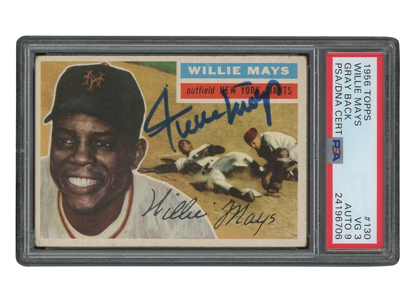 1956 Topps #130 Willie Mays (Gray Back) Autographed - PSA VG 3, 9 Auto.