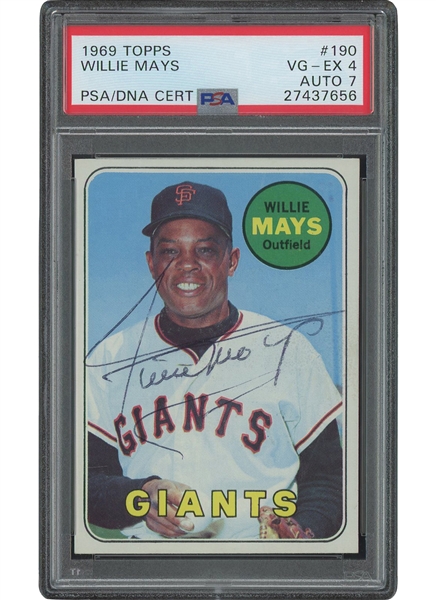 1969 Topps #190 Willie Mays Autographed - PSA VG-EX 4, 7 Auto.