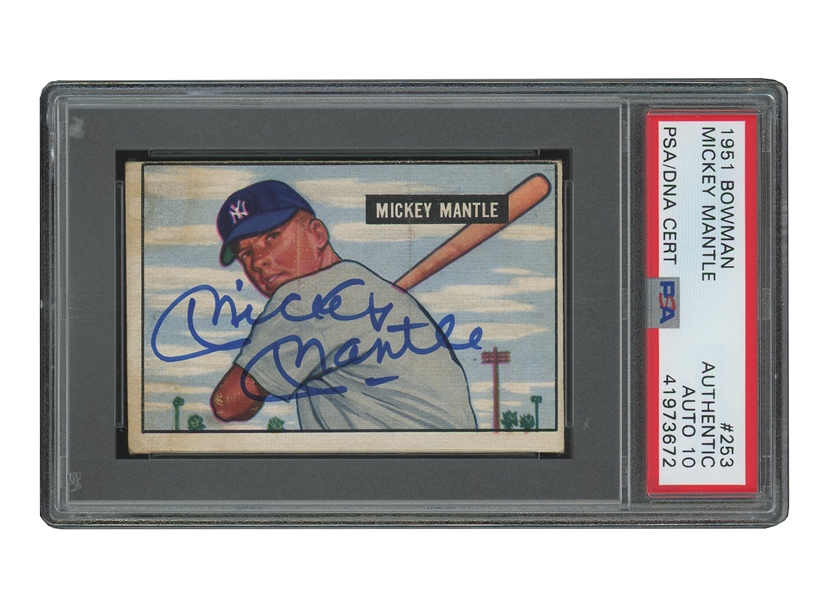 1951 Bowman #253 Mickey Mantle Signed Rookie with Strikingly Bold Autograph – PSA Authentic, PSA/DNA 10 Auto.