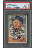 1952 Bowman #101 Mickey Mantle Autographed – PSA GD 2, PSA/DNA 9 Auto. (Only 3 Superior)