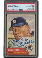 1953 Topps #82 Mickey Mantle Autographed – PSA GD+ 2.5, PSA/DNA 8 Auto.