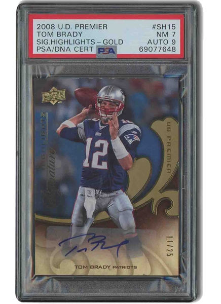 2008 Upper Deck Premier #SH15 Tom Brady Signature Highlights Gold (22/25) - PSA NM 7, PSA/DNA 9 Auto. (Only 3 Total in Pop!)