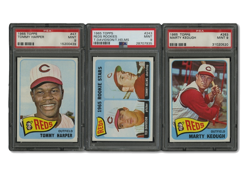 Trio of 1965 Topps Incl. #47 Tommy Harper, #243 Reds Rookies, & #263 Marty Keough - All PSA Mint 9
