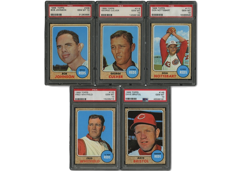 Group of (5) 1968 Topps Incl. Bob Johnson & George Culver - All PSA Gem Mint 10