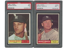 1961 Topps #300 Mickey Mantle and #2 Roger Maris (61 in 61 Chase Pair) - Both PSA NM 7