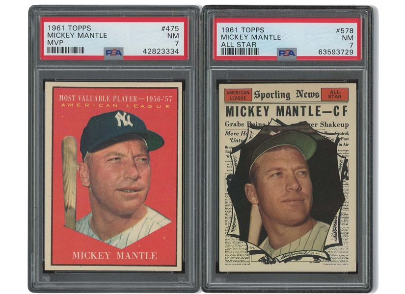 1961 Topps Mickey Mantle #475 MVP and #578 All-Star Pair - Both PSA NM 7