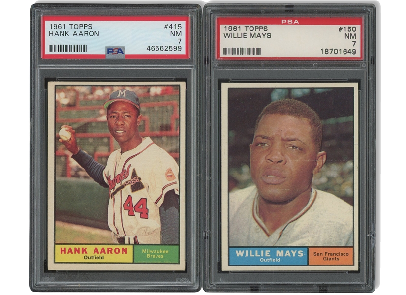 1961 Topps #150 Willie Mays and #415 Hank Aaron Pair - Both PSA NM 7