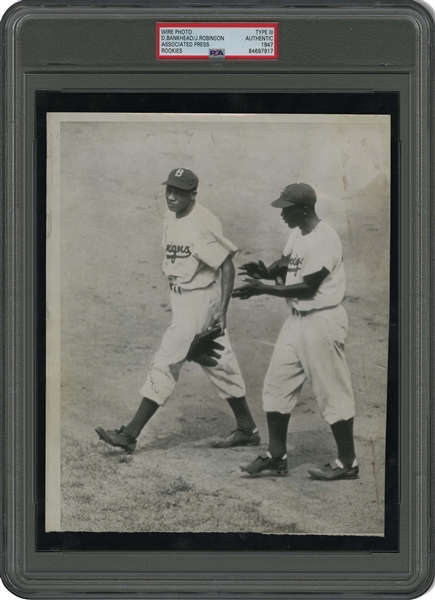 1947 Dan Bankhead Becomes First Black Pitcher in MLB History Original AP Photograph (with Jackie Robinson) - PSA/DNA Type III
