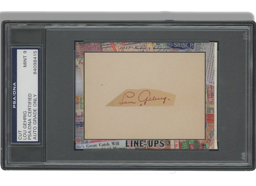 2017 Historic Lineups Lou Gehrig Autographed Cut (2/2) - PSA/DNA 9 Auto.