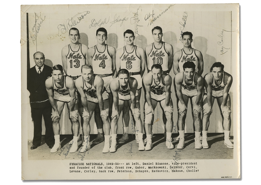 1949-50 Syracuse Nationals Team Signed Photograph incl. Founder/Owner Danny Biasone - PSA/DNA LOA