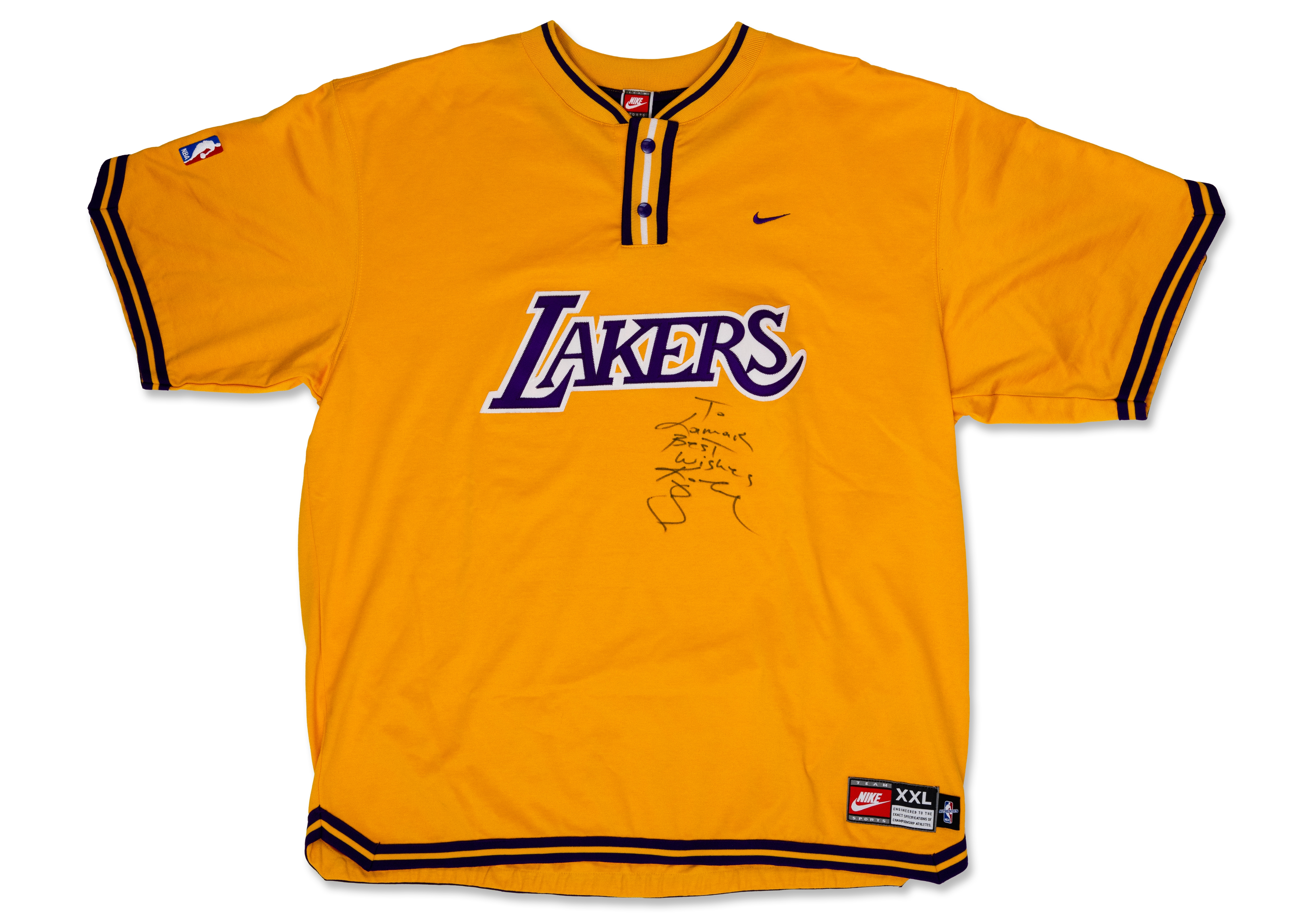 Lot Detail - 1998 Kobe Bryant L.A. Lakers Warm-Up/Shooting Shirt Signed &  Inscribed to Executive Producer of Popular '98 Sprite Commercial - PSA/DNA  LOA