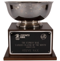 Steve Saxs August 1991 New York Yankees American League Player of the Month Trophy – Sax Collection