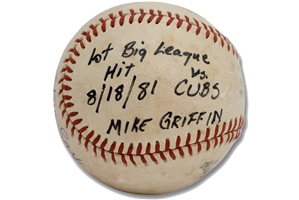 Steve Saxs Signed 8/18/1981 First Career Hit Baseball (Dodgers @ Cubs) Off Mike Griffin at Wrigley Field – Sax Collection, PSA/DNA COA