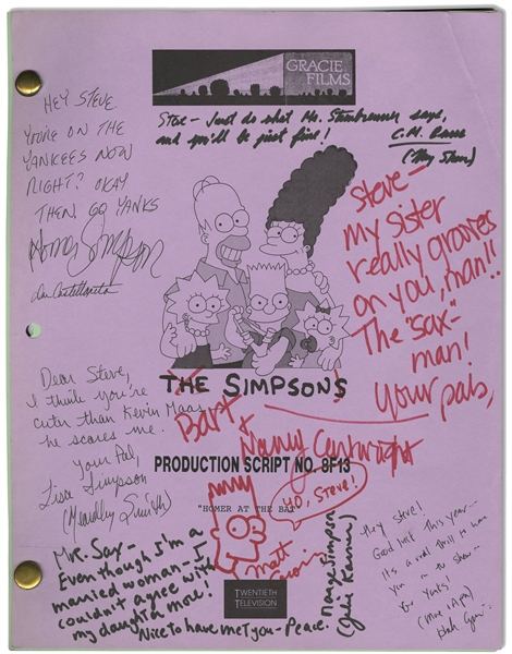 Steve Saxs 7/5/1991 "The Simpsons: Homer At The Bat" Table Script Signed & Inscribed by Entire Cast (Homer, Marge, Bart, Lisa, etc.) – Sax Collection, PSA/DNA LOA
