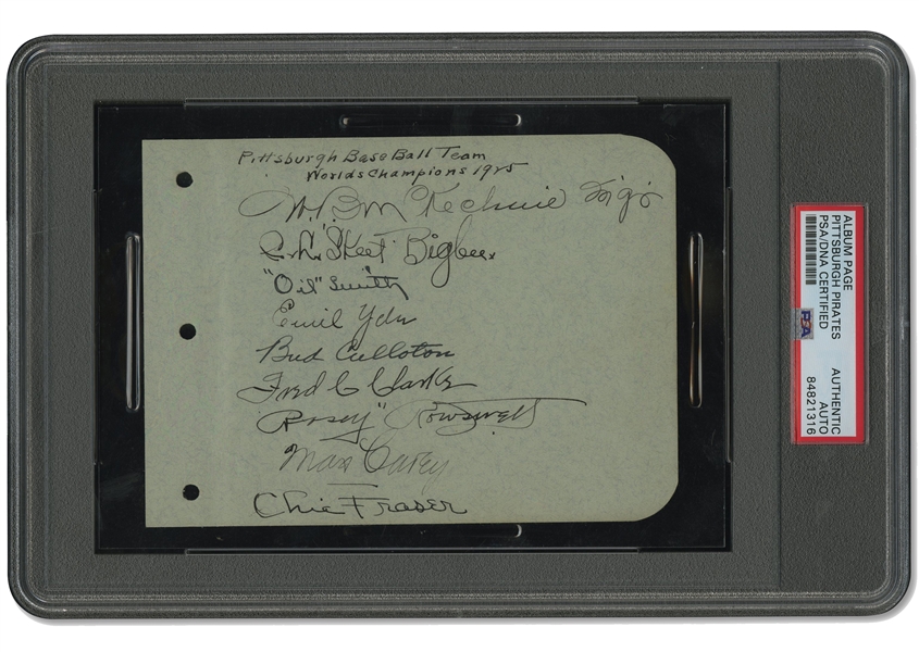 1925 Pittsburgh Pirates World Champions Team Signed Album Page with Fred Clark, Carey, McKechnie, etc. – PSA/DNA Authentic