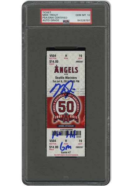 July 9, 2011 Mike Trout Signed & Inscribed First Career Hit Game Full Ticket (Angels vs. Mariners) – MLB Auth. & PSA/DNA 10 Auto.