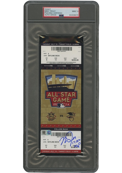 July 15, 2014 Mike Trout Signed MLB All Star Game Full Ticket with "14 ASG MVP" Inscription – PSA/DNA 9 Auto. (Very Low Pop)