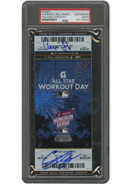 Rare 7/10/2017 Aaron Judge & Cody Bellinger Dual-Signed MLB Home Run Derby Full Ticket (AL vs. NL ROY, Judge Won Derby) – MLB Auth. & PSA/DNA Authentic Autos. (Likely Only One Signed by Both)