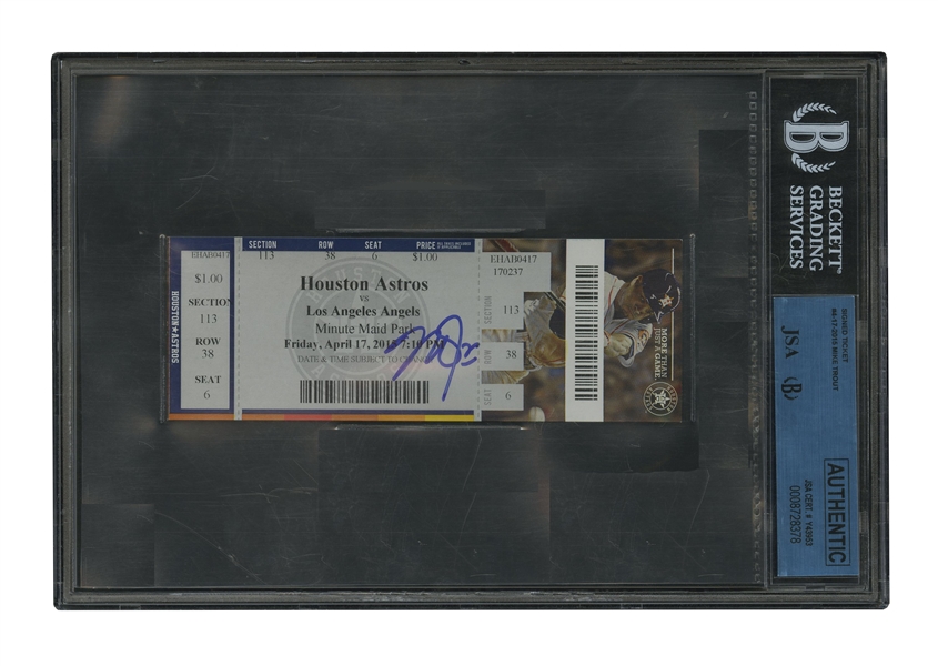 4/17/2015 Mike Trout Autographed 100th Career Home Run Full Ticket – JSA & Beckett Authentic