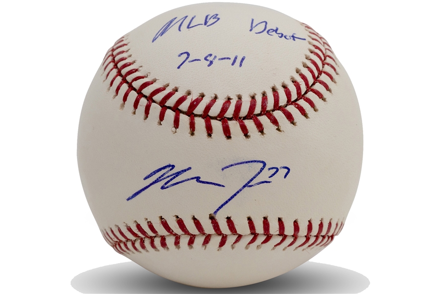 7/23/2011 Mike Trout Pre-ROY Single Signed OML (Selig) Baseball with "MLB Debut 7-8-11" Inscription - PSA/DNA COA