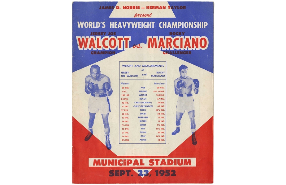 September 23, 1952 Jersey Joe Walcott vs. Rocky Marciano Original Fight Program