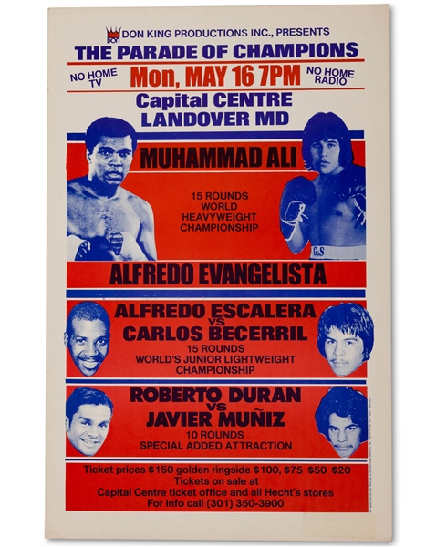 May 16, 1977 Muhammad Ali vs. Alfredo Evangelista On-Site Original Fight Poster