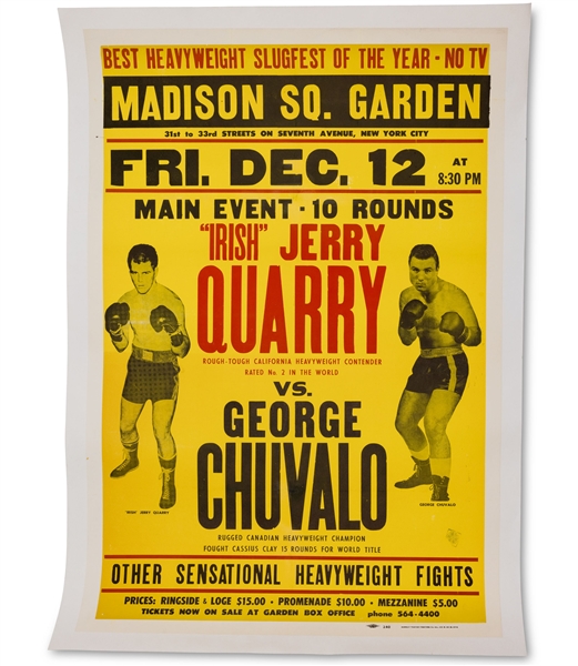December 12, 1969 Jerry Quarry vs. George Chuvalo On-Site Original Fight Poster