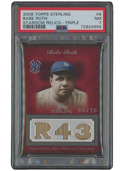 2008 Topps Sterling #6 Babe Ruth Stardom Relics Triple (6/10) - PSA NM 7