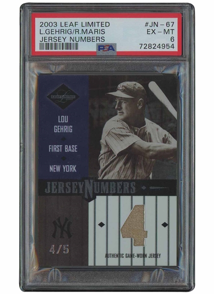 2003 Leaf Limited #JN-67 Lou Gehrig/Roger Maris Jersey Numbers (4/5) – PSA EX-MT 6