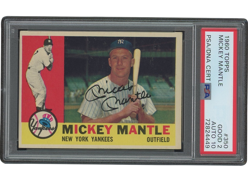 1960 Topps #350 Mickey Mantle Autographed – PSA GD 2, PSA/DNA 10 Auto.