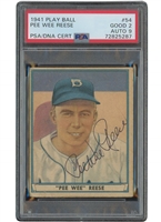 1941 Play Ball #54 Pee Wee Reese Autographed Rookie – PSA GD 2, PSA/DNA 9 Auto.