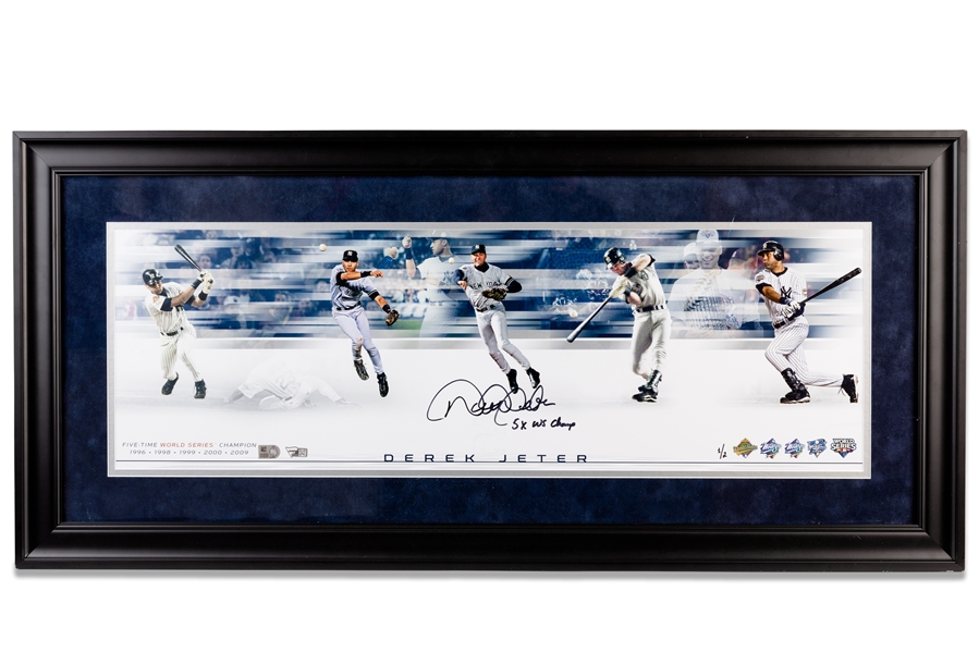 Derek Jeter NY Yankees Signed & "5x WS Champ" Inscribed 10x30" Panoramic Photomontage Display (LE #1/2) – Fanatics & MLB Auth.