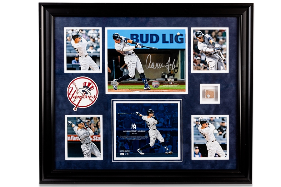 2022 Aaron Judge Autographed Photo with Yankee Stadium Dirt From July 16th 2-HR Game vs. Red Sox in Framed Display (LE #2/99) – Fanatics & MLB Auth.
