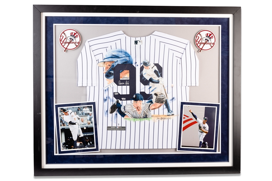 Aaron Judge Autographed NY Yankees Pro Model Home Jersey Hand Painted by Artist David Arrigo (1-of-1 Original) in Framed Display – PSA/DNA 10 Auto. LOA, Fanatics & MLB Auth.