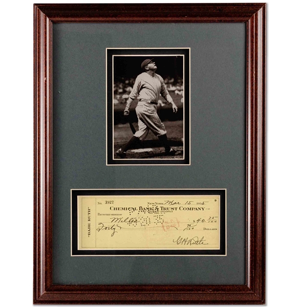 1935 Babe Ruth Signed Bank Check with Matted Photo in Framed Display – JSA & PSA/DNA LOAs