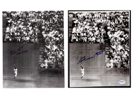 Willie Mays Pair of Signed 1954 World Series "The Catch" Photos (One Inscribed) -- Both PSA/DNA 10 Autos.