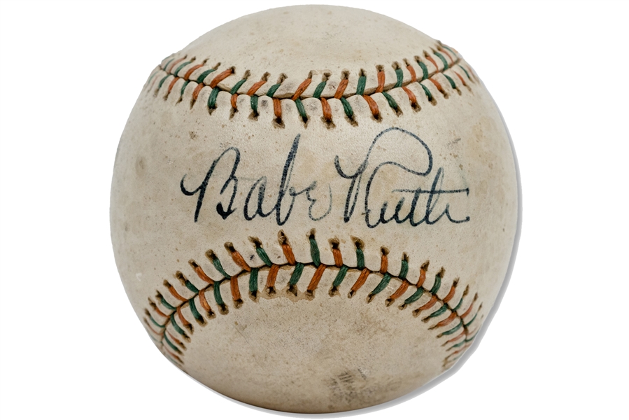 Babe Ruth & Buddy Hassett Dual-Signed July 6, 1938 Babe Ruth Day Baseball (Presents as Ruth Single) – PSA/DNA NM-MT 8, JSA LOA