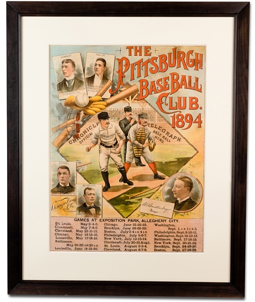 Spectacular 1894 Pittsburgh Base Ball Club Advertising Schedule Poster