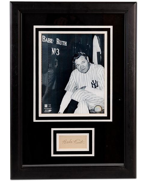 Babe Ruth Cut Signature & Photo Display - PSA/DNA 9 Auto.