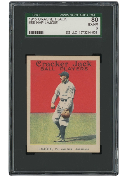 1915 Cracker Jack #66 Nap Lajoie – SGC EX/NM 6