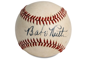 Early 1940s Babe Ruth Single Signed OAL (Harridge) Baseball – "The Hollywood/Altman Ball" (One of Finest Known Ruth Singles!) -- Both JSA & PSA/DNA 8 Auto. Grades
