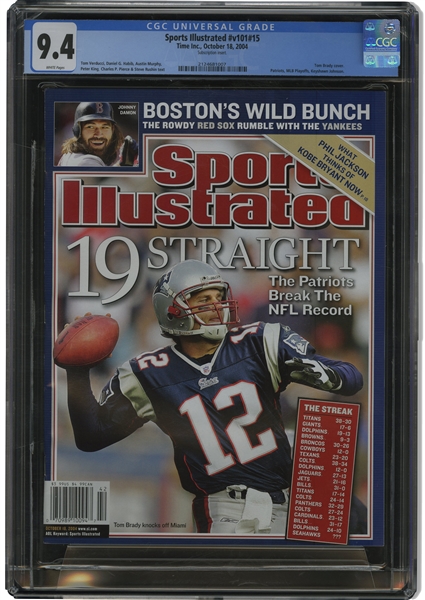 2/11/2004 Sports Illustrated Tom Brady "19 Straight: The Patriots Break NFL Record" – CGC 9.4 (Only Three Higher!)