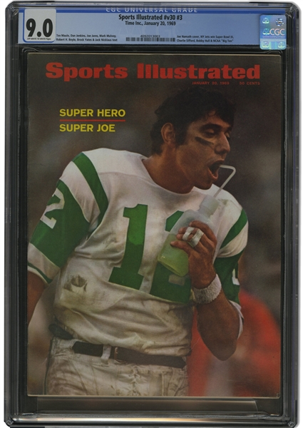 1/20/1969 Sports Illustrated Joe Namath "Super Hero, Super Joe" (NY Jets Stunning Super Bowl III Victory) – CGC 9.0 (Only One Higher!)