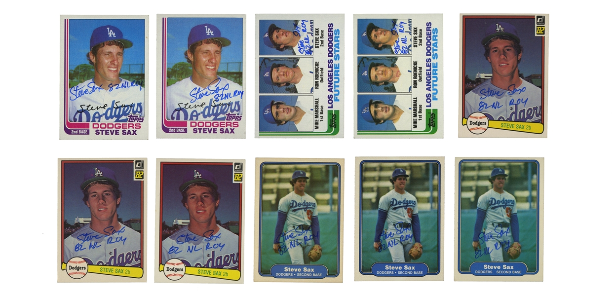 Steve Saxs Personally Owned 1982 Rookie Card Group (20 Total) of Topps #681, Topps Traded #103T, Fleer #21 & Donruss #624 – All Signed & Inscribed "1982 NL ROY" from The Sax Collection